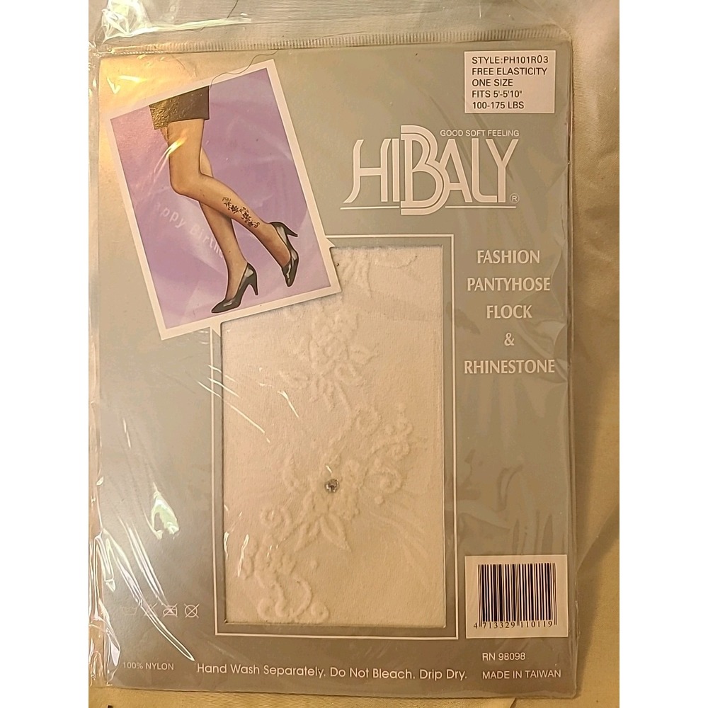 Pantyhose Flocked White 5'-5'10 100-175 lbs Rhinestone VTG 90's Hibaly Womens